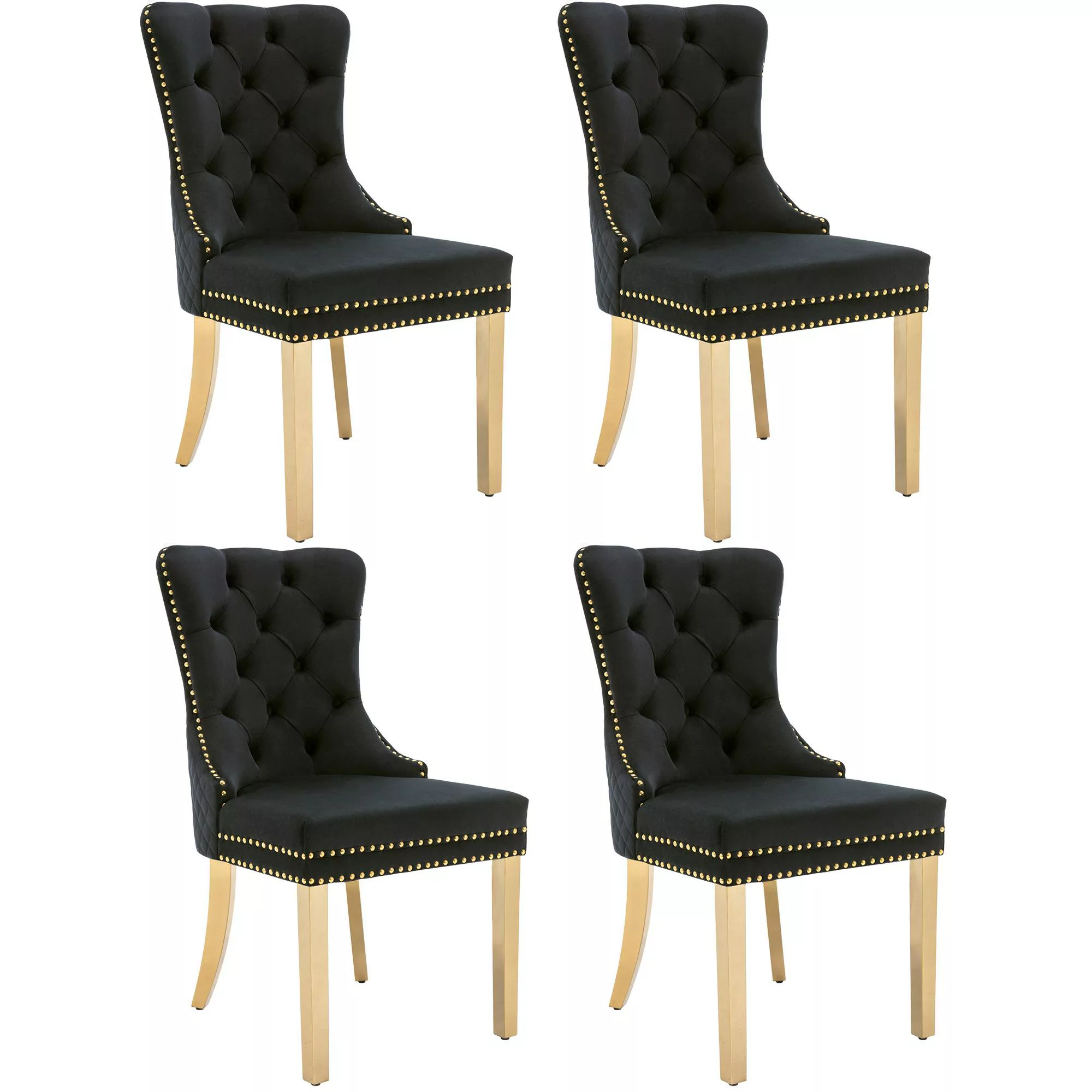 Esszimmerstühle, 4 er Set Schwarze Samtesszimmerstühle mit runden Zugringen günstig online kaufen