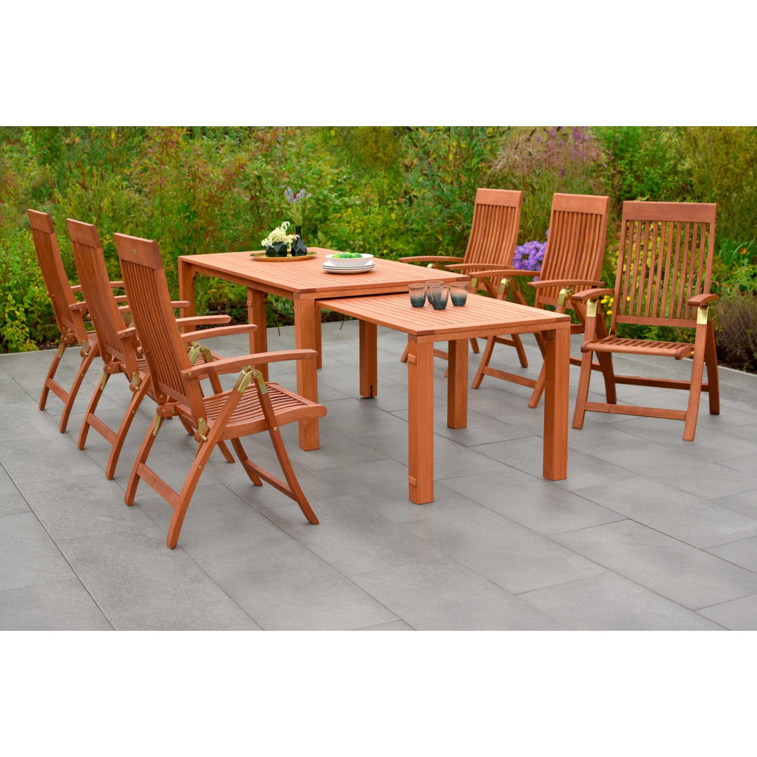Merxx Comodoro Set 7-tlg. 6 Klappsessel Gartentisch 185 (370) x 90 (73) cm günstig online kaufen