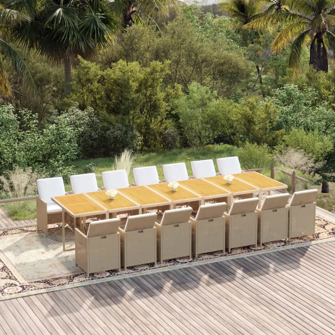 Vidaxl 15-tlg. Garten-essgruppe Mit Kissen Poly Rattan Beige günstig online kaufen