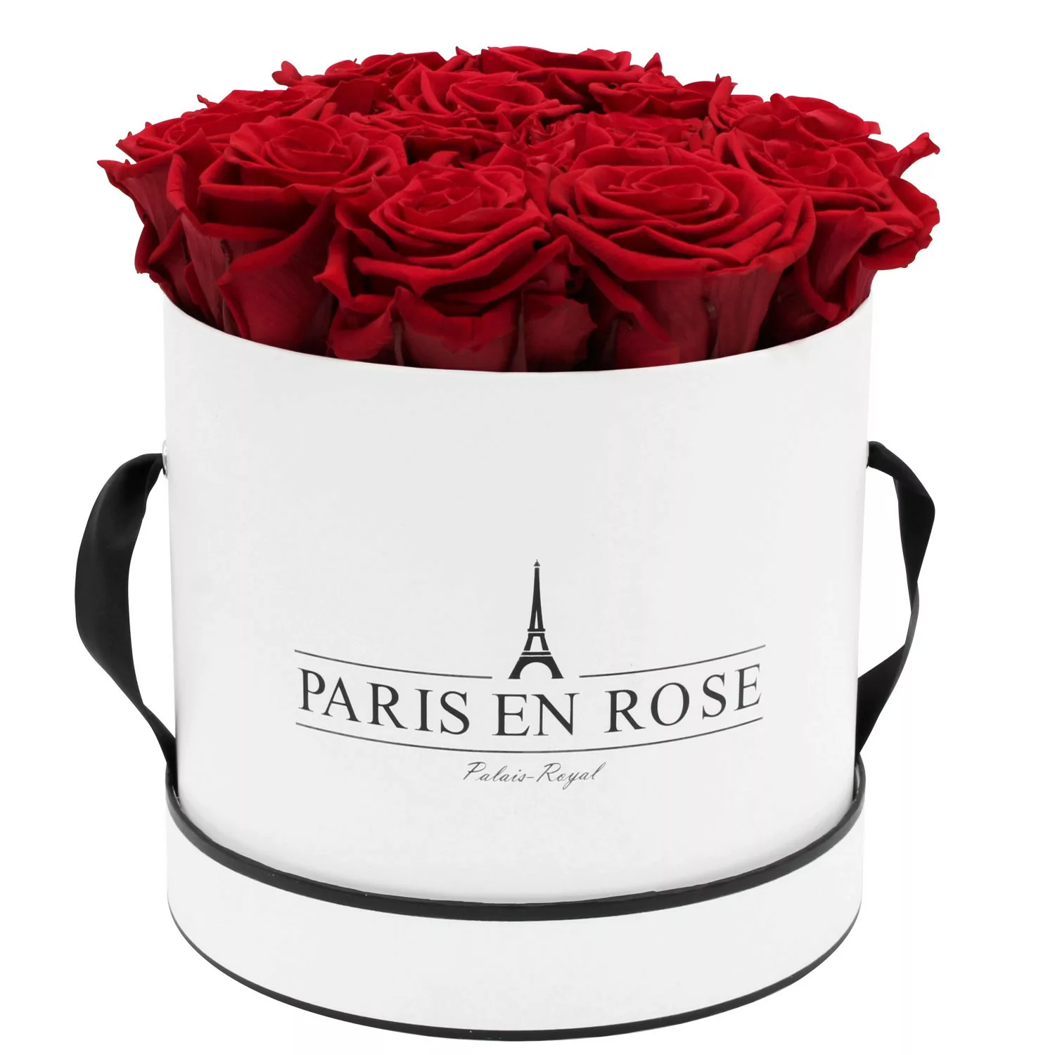 Rosenbox Ø 19 cm Weiß-Schwarz mit 14 Bordeaux Rosen günstig online kaufen