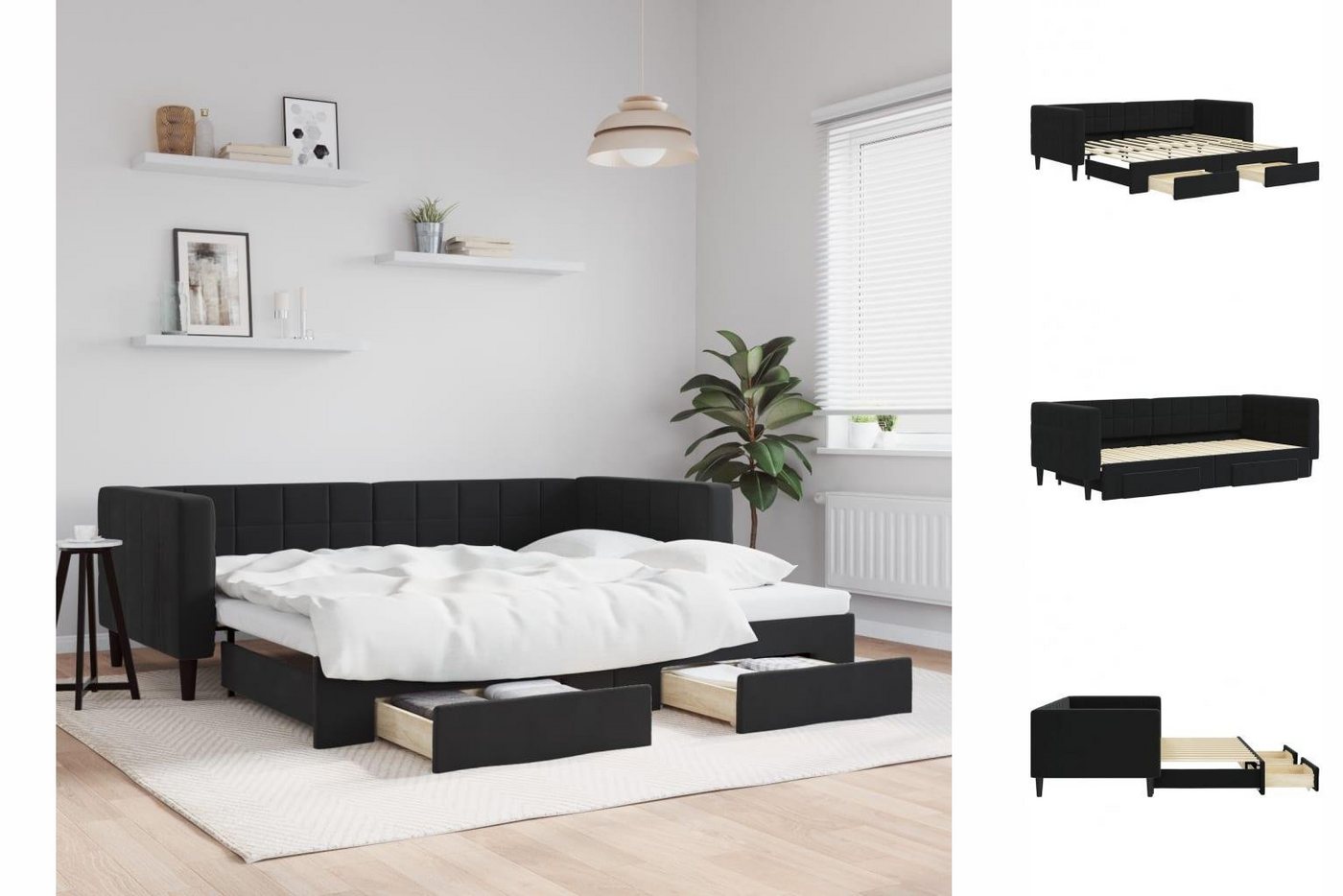 vidaXL Gästebett Tagesbett Ausziehbar mit Schubladen Schwarz 90x200 cm Samt günstig online kaufen