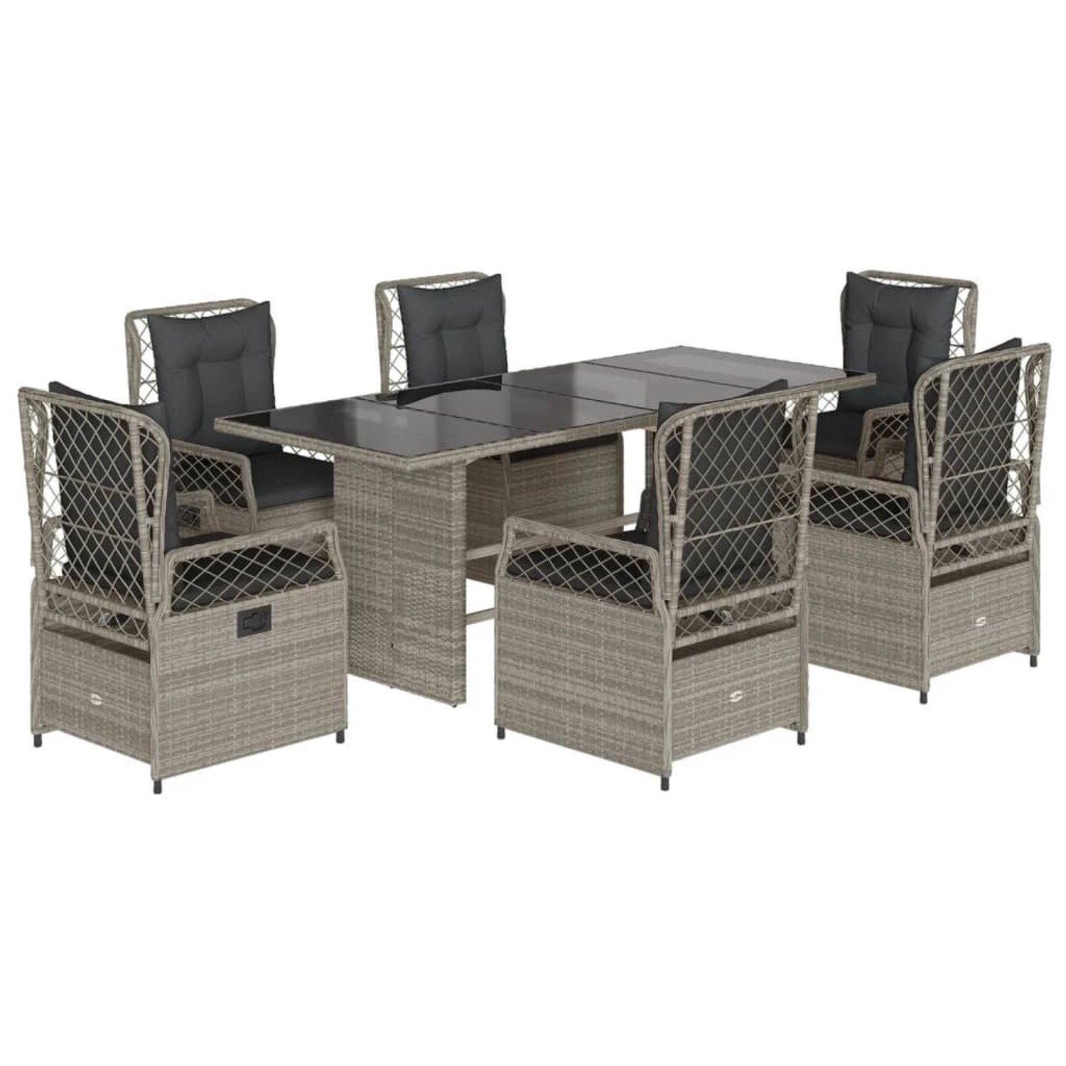 vidaXL 7-Tlg Garten-Essgruppe mit Kissen Hellgrau Poly Rattan 3262940 günstig online kaufen