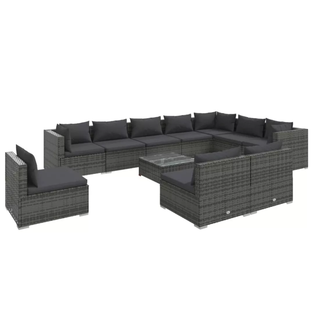 Vidaxl 11-tlg. Garten-lounge-set Mit Kissen Poly Rattan Grau günstig online kaufen