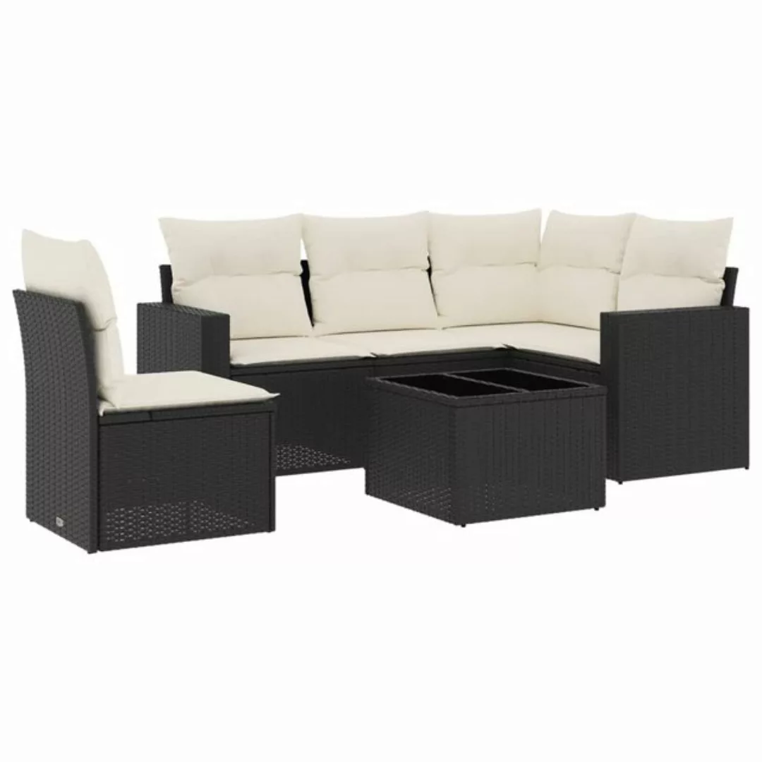 vidaXL Sofaelement 6-tlg. Garten-Sofagarnitur mit Kissen Schwarz Poly Ratta günstig online kaufen