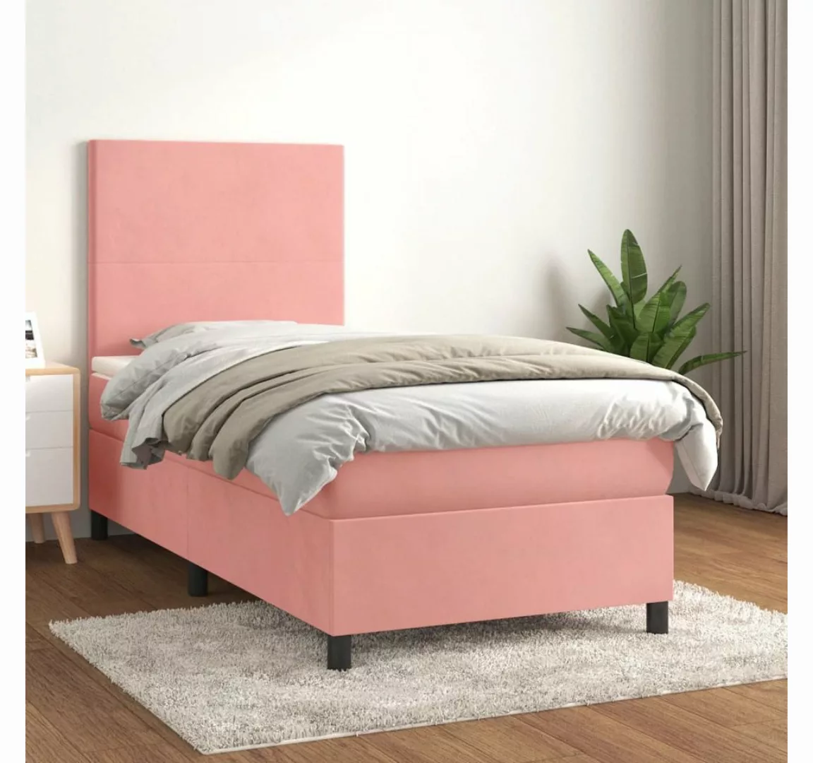 vidaXL Boxspringbett Boxspringbett mit Matratze Rosa 100x200 cm Samt Bett B günstig online kaufen