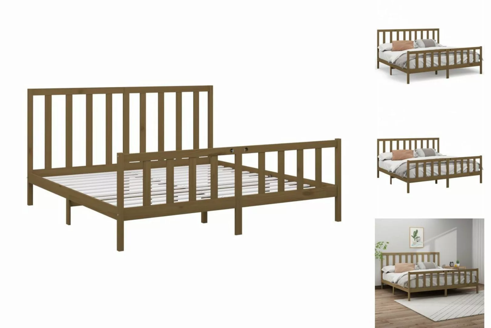 vidaXL Bettgestell Massivholzbett Honigbraun Kiefer 200x200 cm Bett Bettges günstig online kaufen