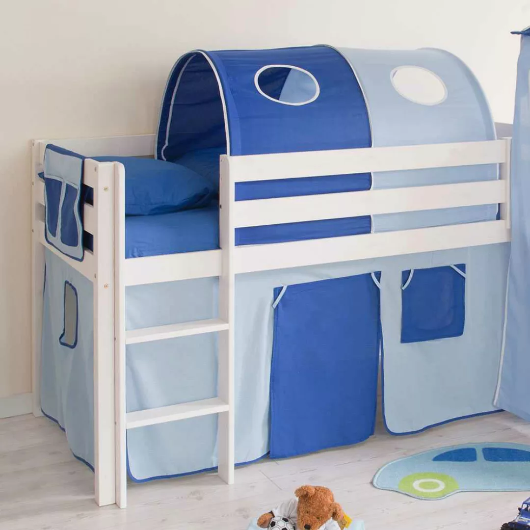 Kinderhochbett in Weiß Blau Blau-Weiß günstig online kaufen