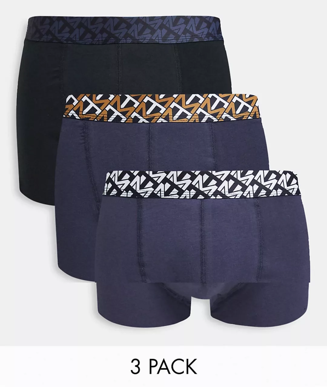 Topman – 3er-Pack Unterhosen mit gemustertem Bund in verschiedenen Farben-M günstig online kaufen
