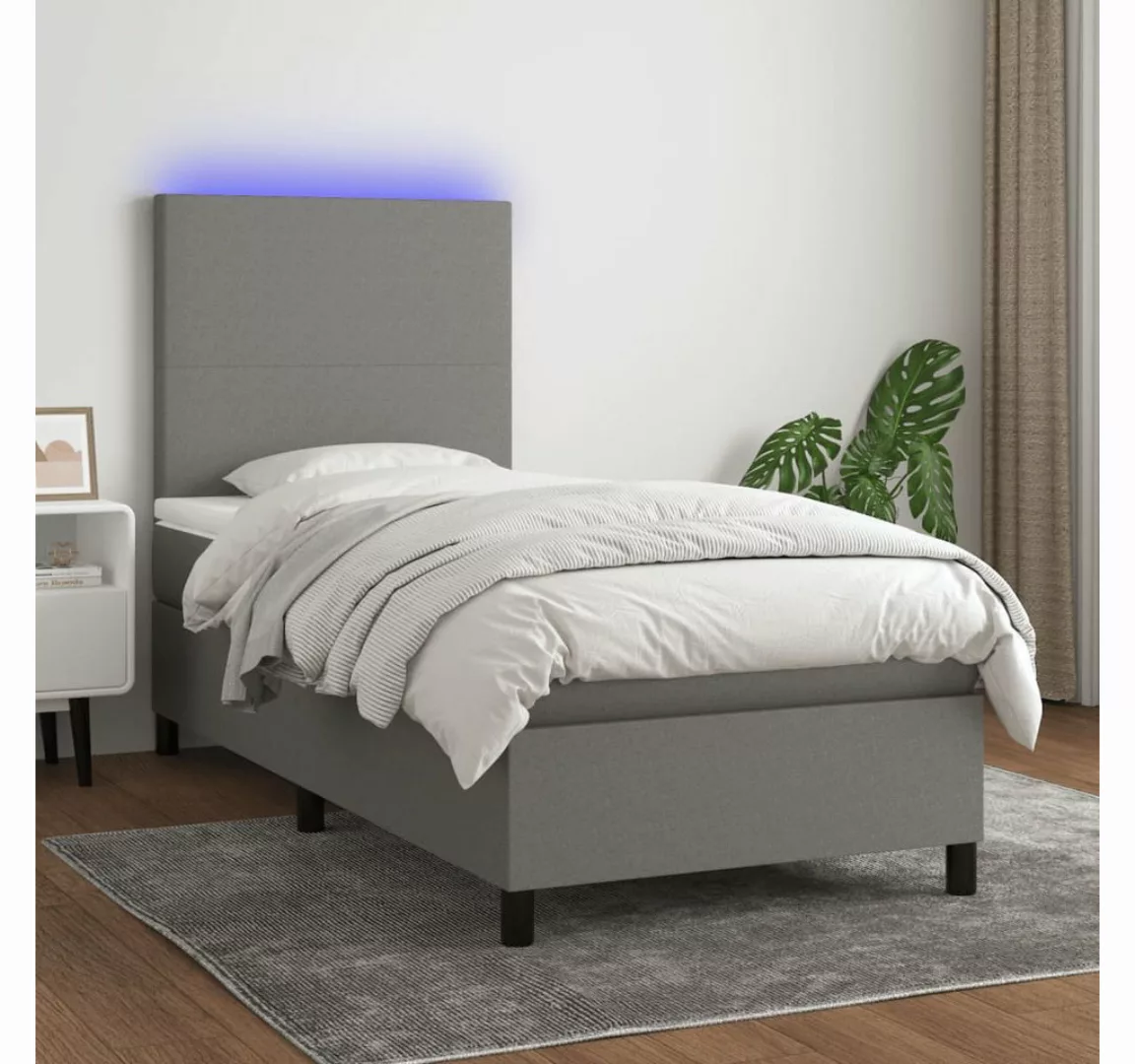 vidaXL Boxspringbett Boxspringbett mit Matratze LED Dunkelgrau 80x200 cm St günstig online kaufen