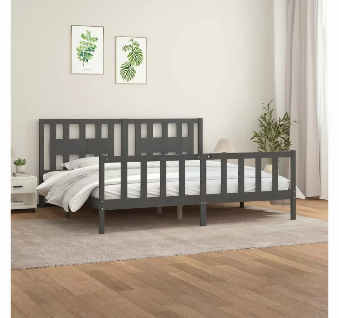 furnicato Bett Massivholzbett mit Kopfteil Grau Kiefer 200x200 cm günstig online kaufen