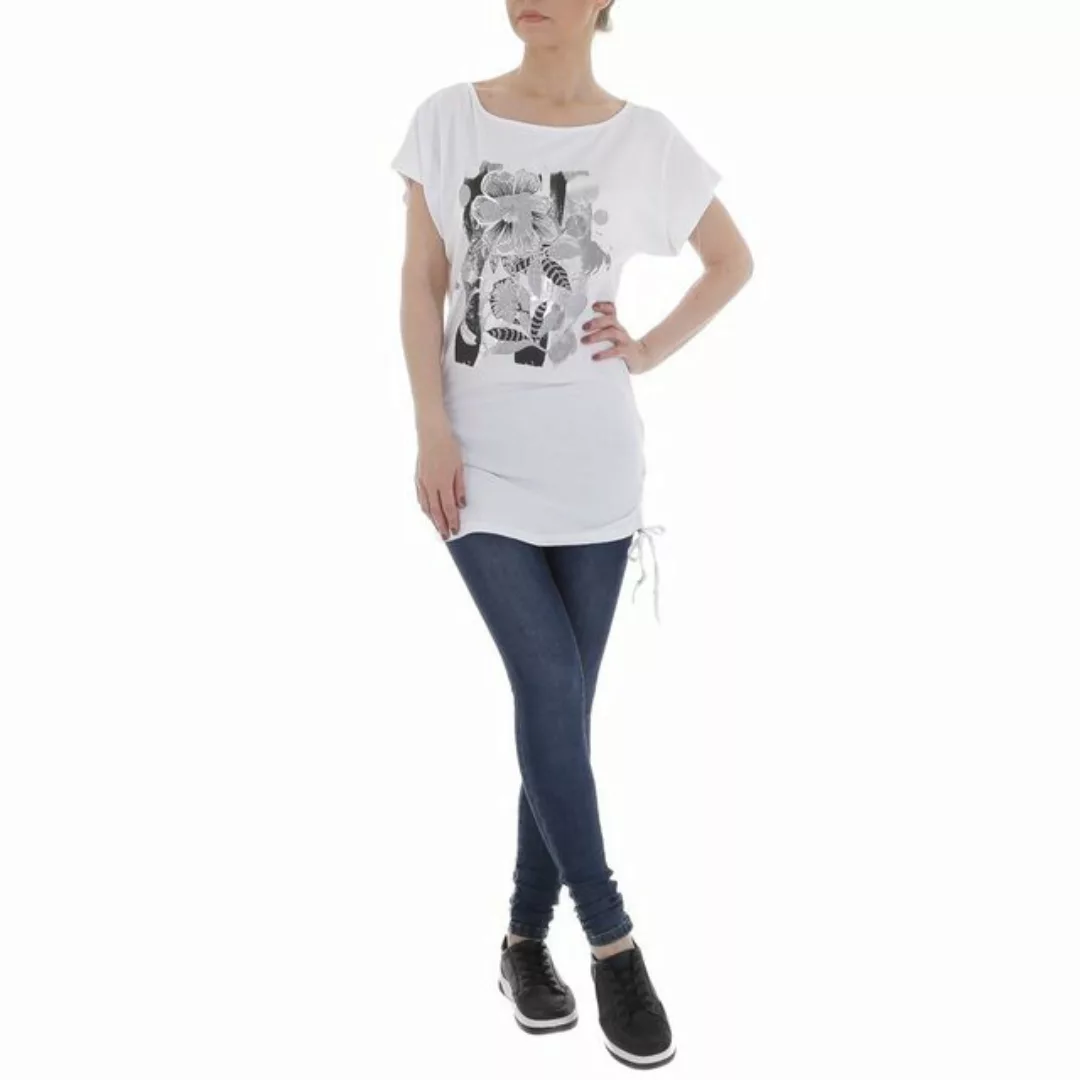 Ital-Design Kurzarmshirt Damen Freizeit Print Stretch T-Shirt in Weiß günstig online kaufen