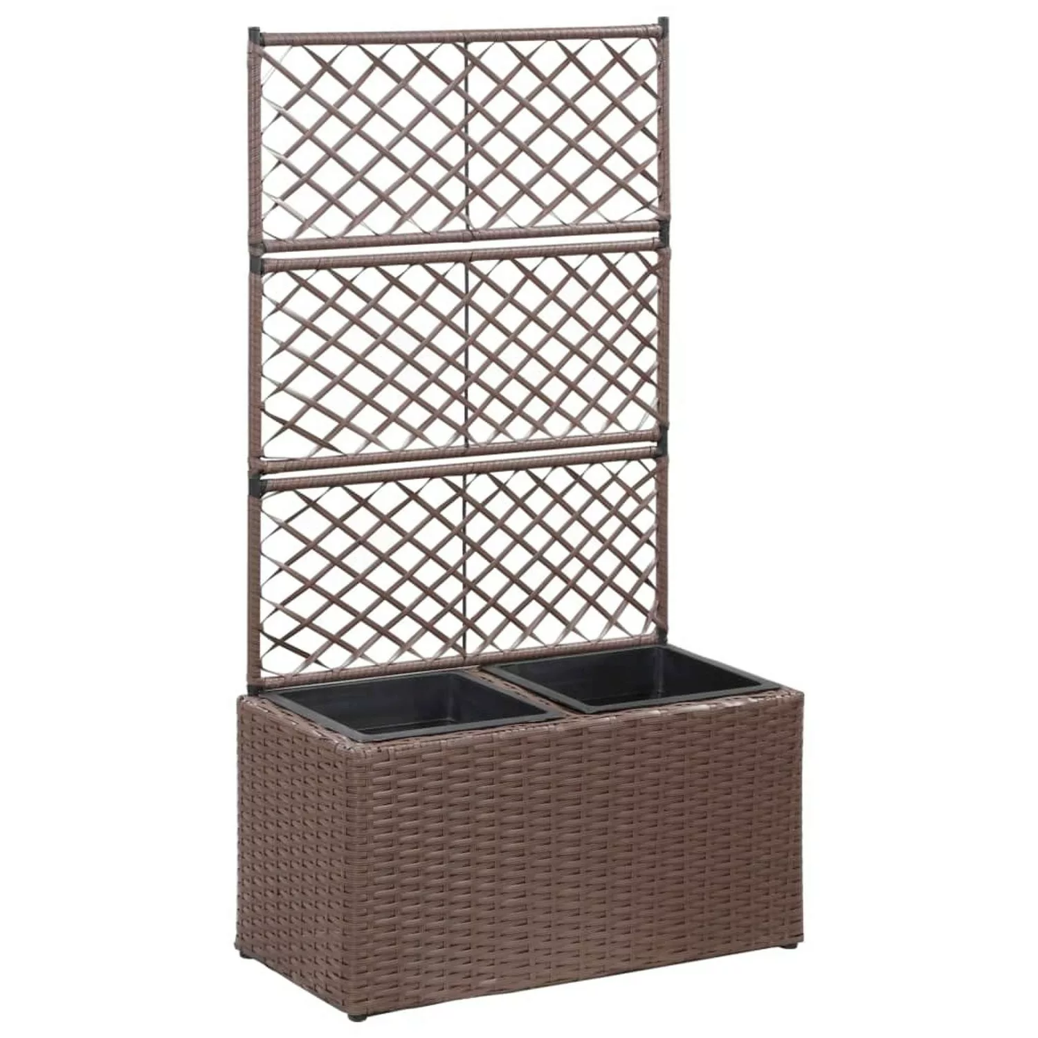 furnicato Hochbeet mit Rankgitter 2 Töpfe 58×30×107cm Poly Rattan Braun günstig online kaufen