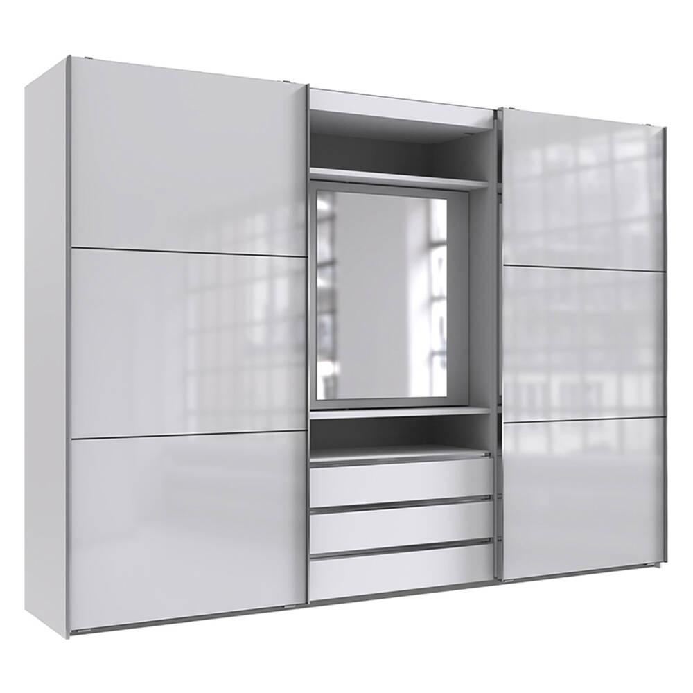 Schwebetürenschrank mit Spiegel Element weiß Glasfront, MIDLAND-43 günstig online kaufen