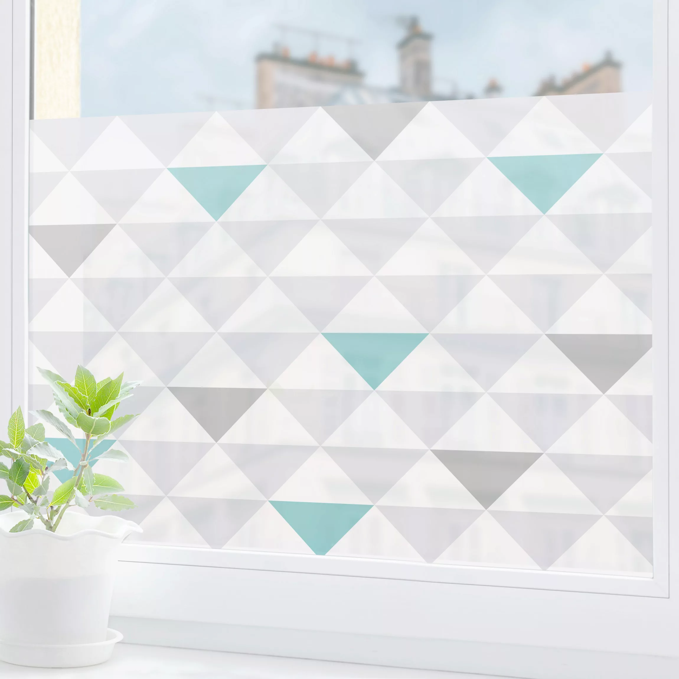 Fensterfolie No.YK64 Dreiecke Grau Weiß Türkis günstig online kaufen
