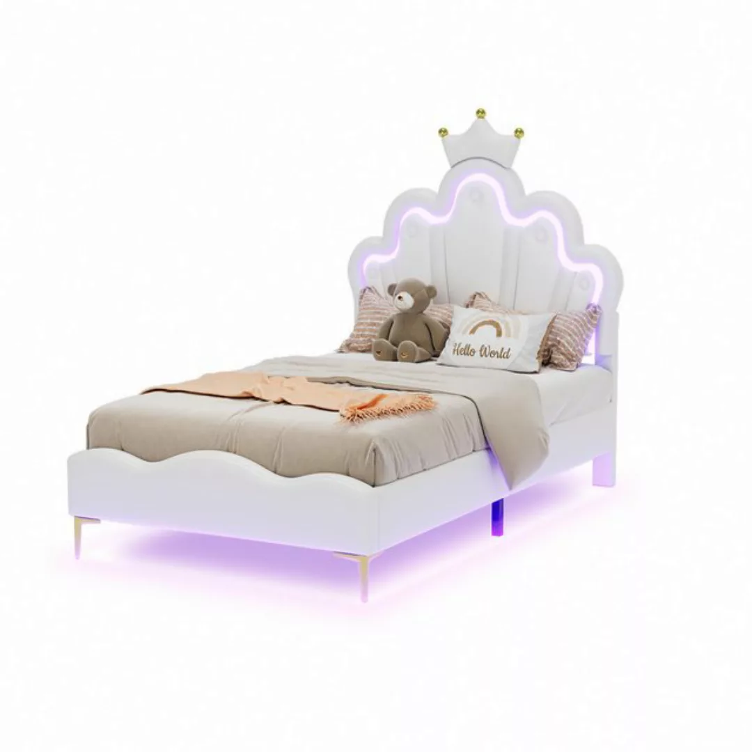 Rutaqian Polsterbett Kinderbett mit LED Einzelbett 90x200cm, Prinzessinnenb günstig online kaufen