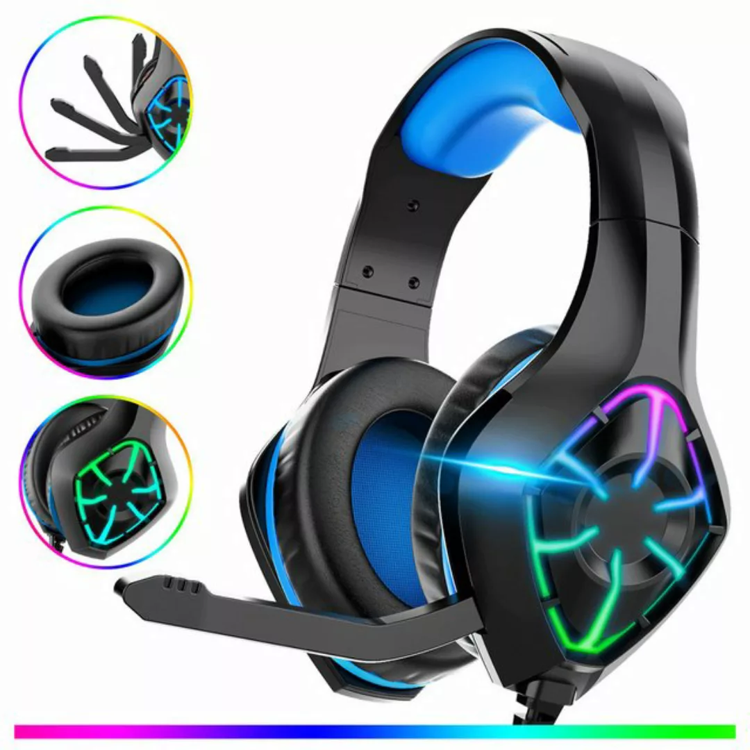 VSIUO Gaming Headset für PS5/PC/Xbox/Switch, Kopfhörer mit Kabel, RGB Licht günstig online kaufen