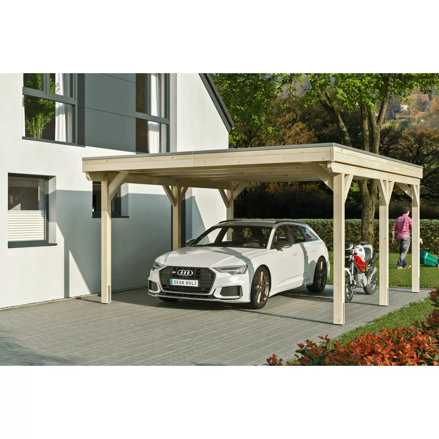 Skan Holz Carport Grunewald 427 cm x 554 cm mit Aluminiumdach Natur günstig online kaufen
