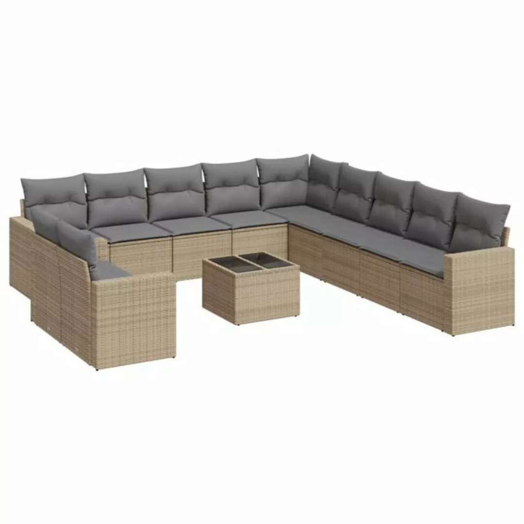 vidaXL Sofaelement 12-tlg. Garten-Sofagarnitur mit Kissen Beige Poly Rattan günstig online kaufen