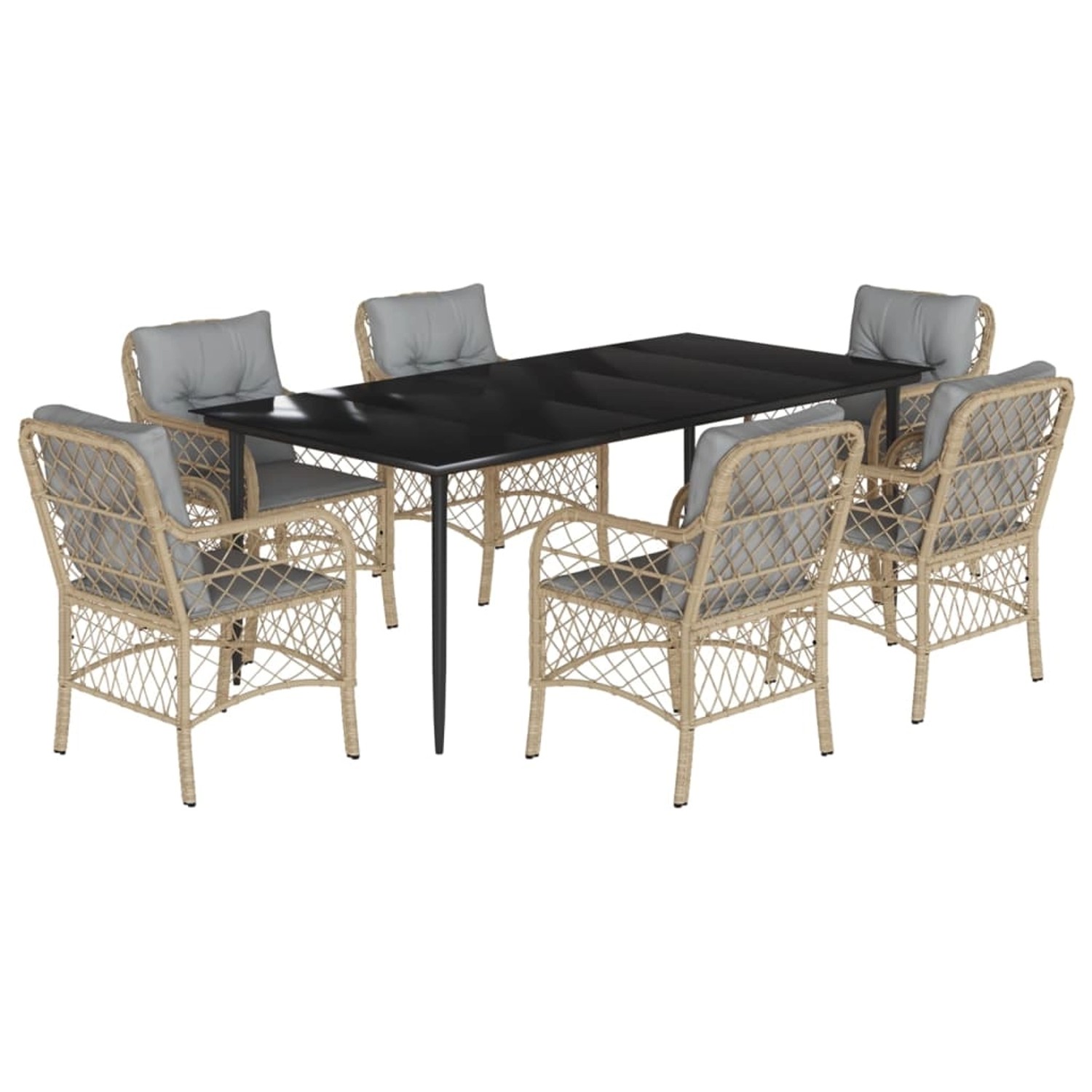 vidaXL 7-Tlg Garten-Essgruppe mit Kissen Beigemischung Poly Rattan 3212157 günstig online kaufen