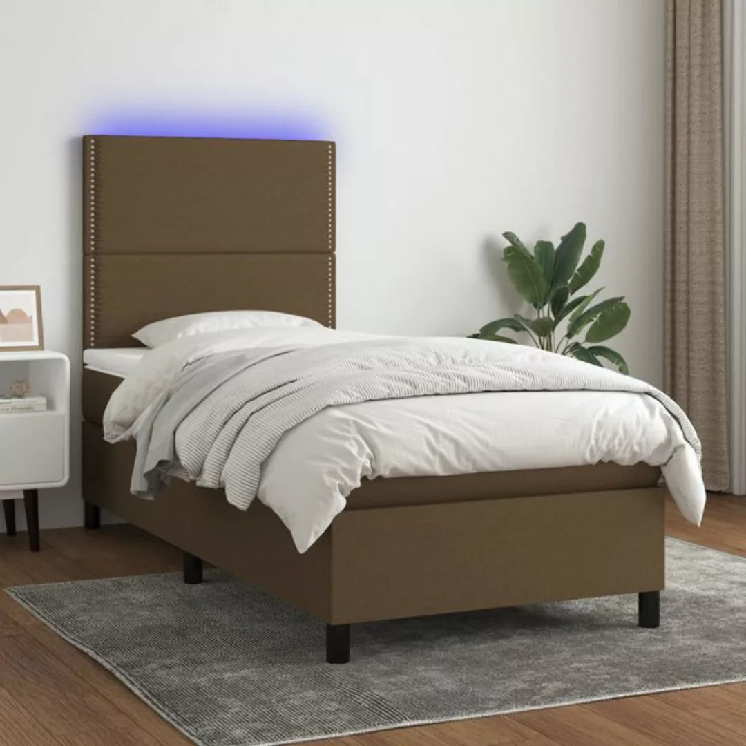 Vidaxl Boxspringbett Mit Matratze & Led Dunkelbraun 100x200 Cm Stoff günstig online kaufen