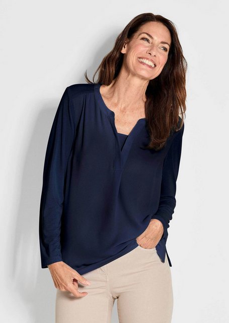 GOLDNER Shirtbluse Kurzgröße: Blusenshirt mit Chiffon-Einsatz günstig online kaufen