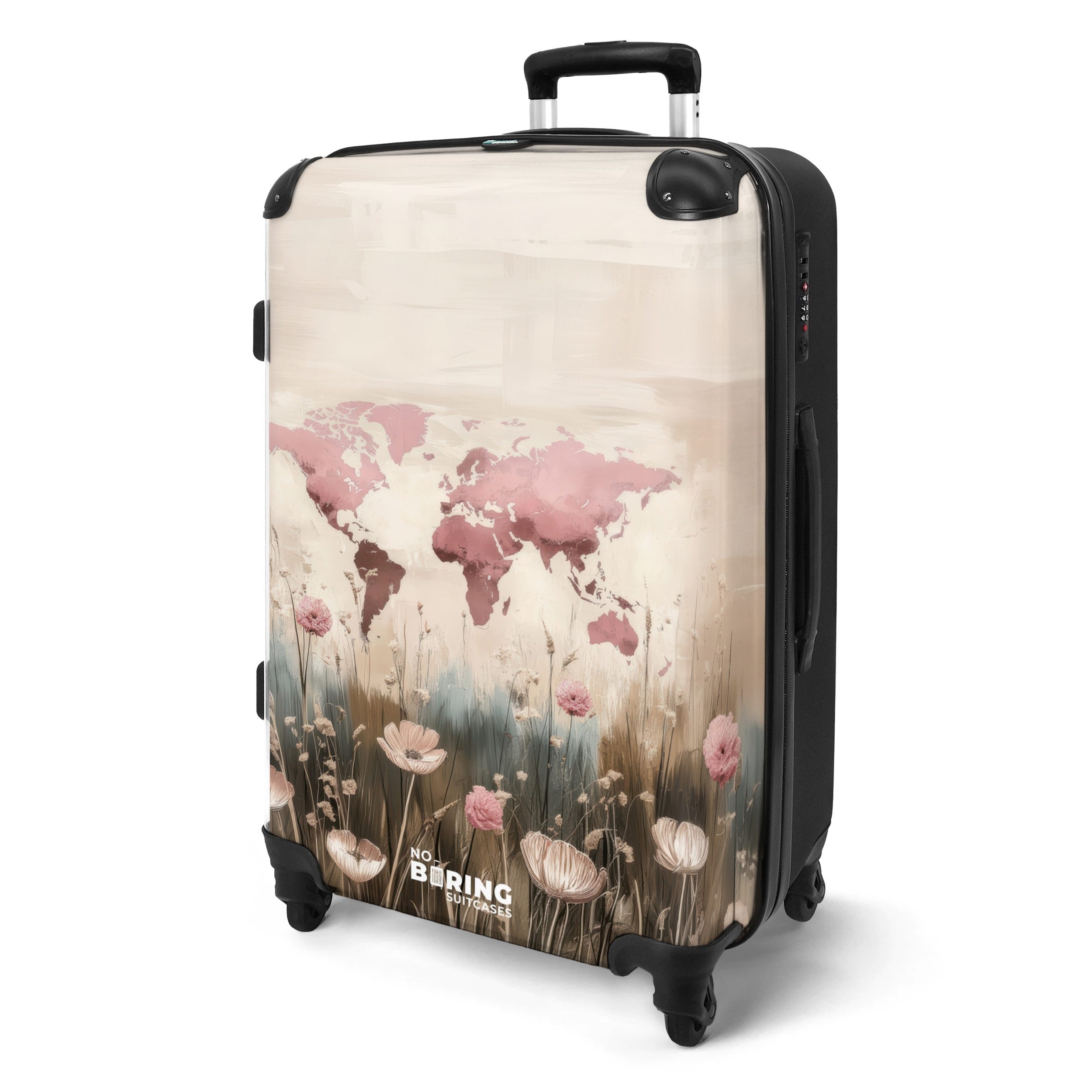 NoBoringSuitcases.com© Hartschalen-Trolley Weltkarte - Rosa - günstig online kaufen