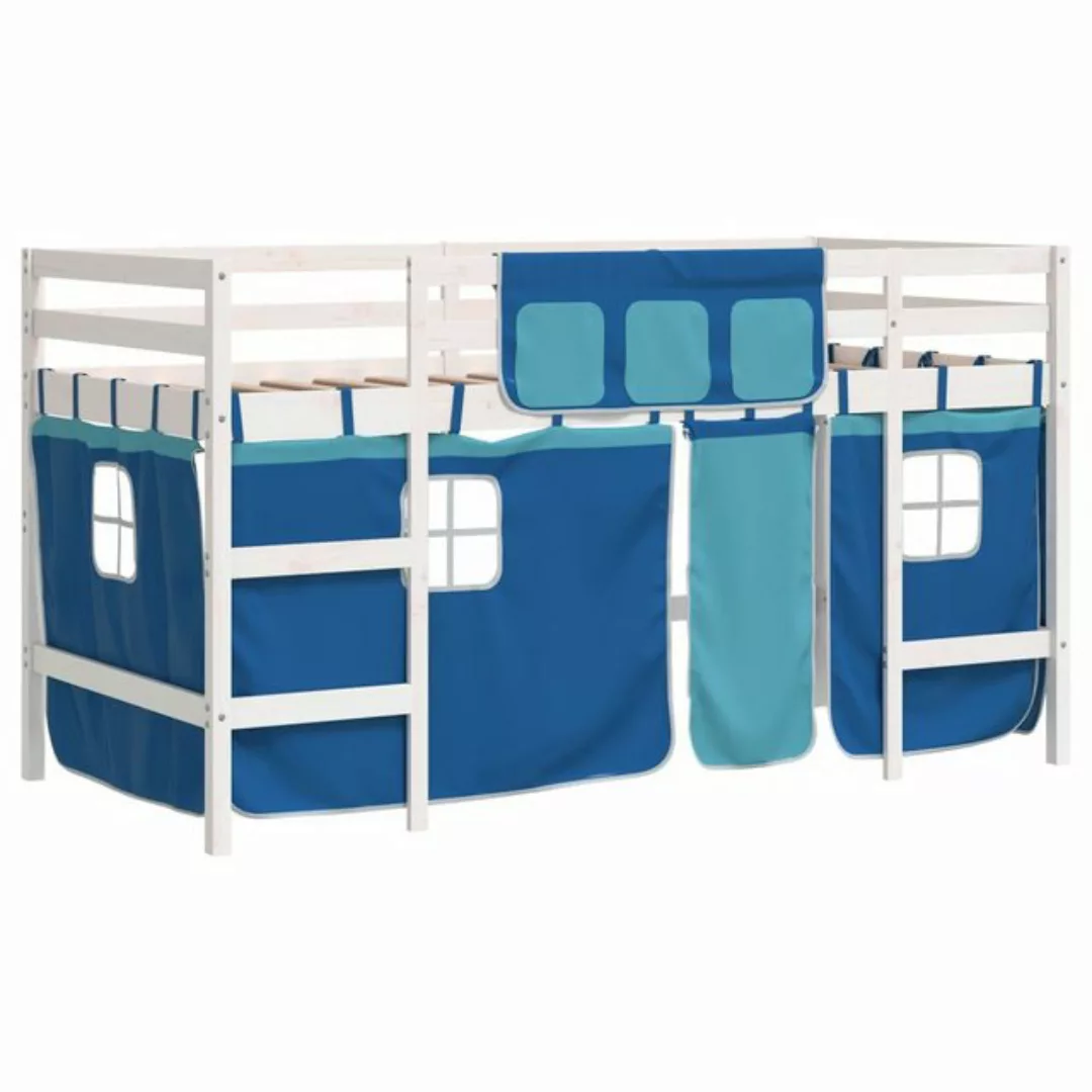 vidaXL Kinderbett Kinderhochbett mit Vorhängen Blau 90x200 cm Massivholz Ki günstig online kaufen