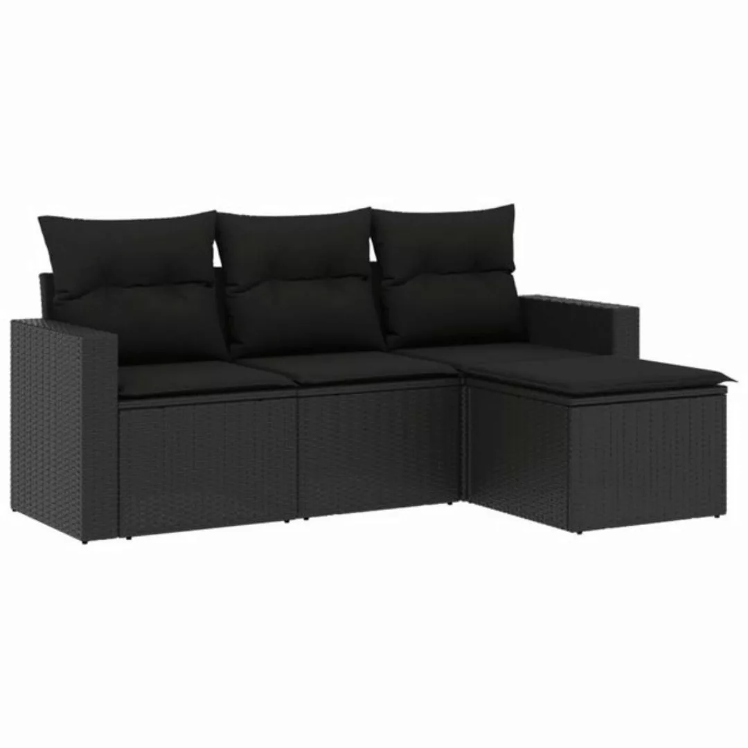 vidaXL Loungesofa 4-tlg. Garten-Sofagarnitur mit Kissen Schwarz Poly Rattan günstig online kaufen