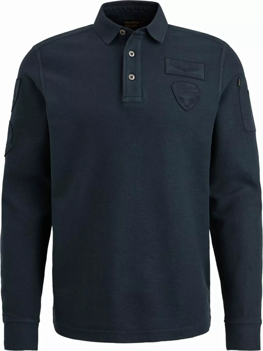 PME Legend Long Sleeve Poloshirt Struktur Navy - Größe 3XL günstig online kaufen