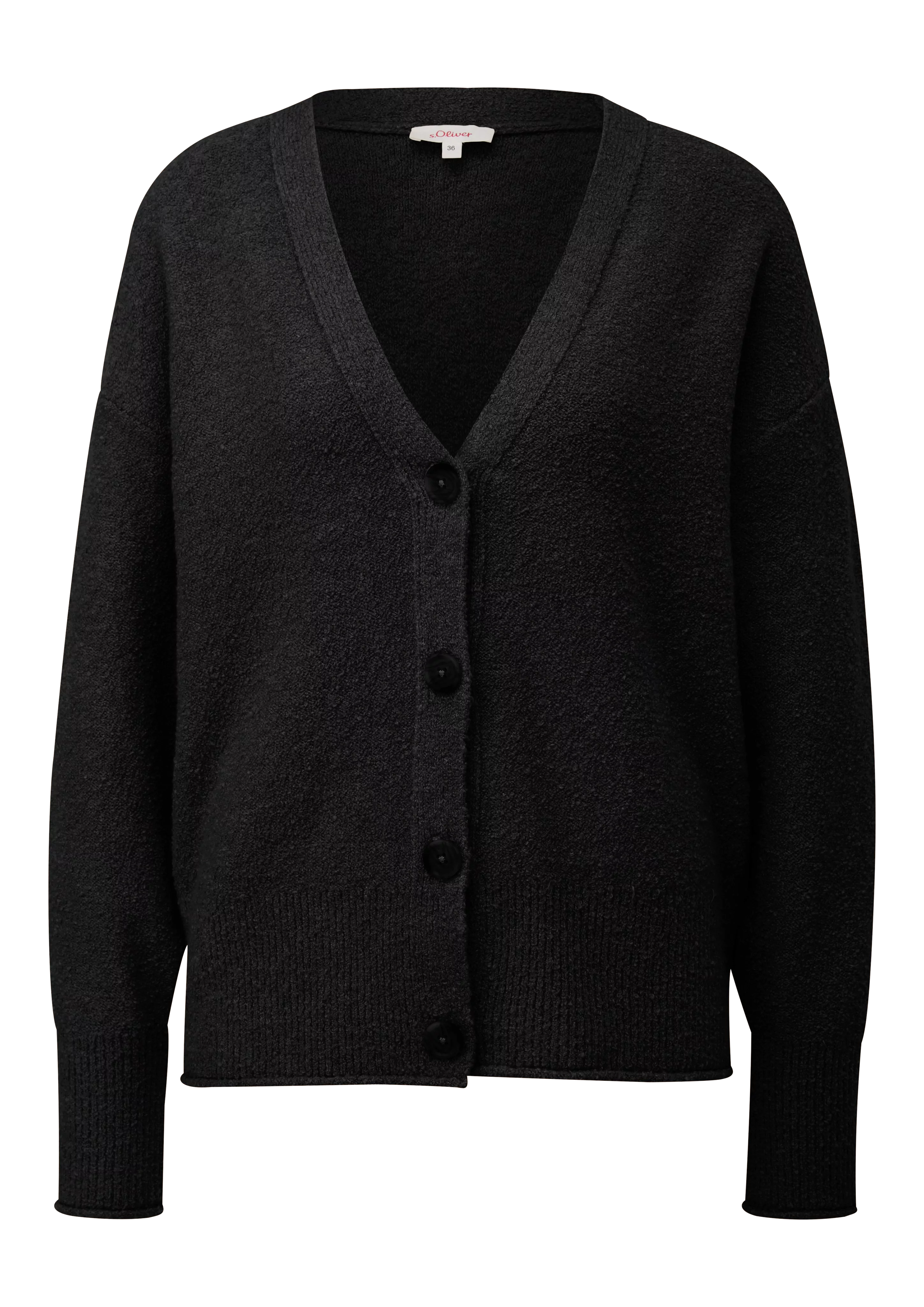 s.Oliver Strickjacke - Damen Strickjacke - Bouclé, Rundhalsausschnitt, flau günstig online kaufen