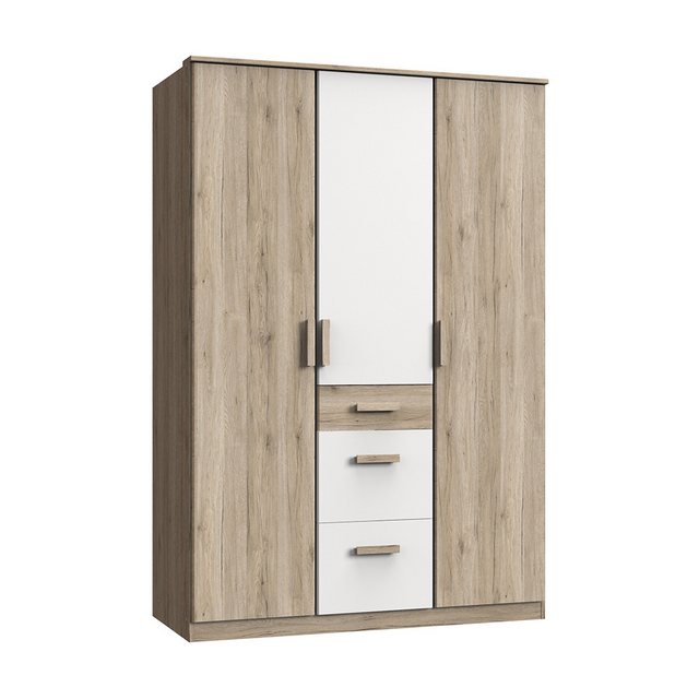 Lomadox Kleiderschrank CANTON-43 Eiche Nb. mit weiß, 3Türen, 3 Schubkästen, günstig online kaufen