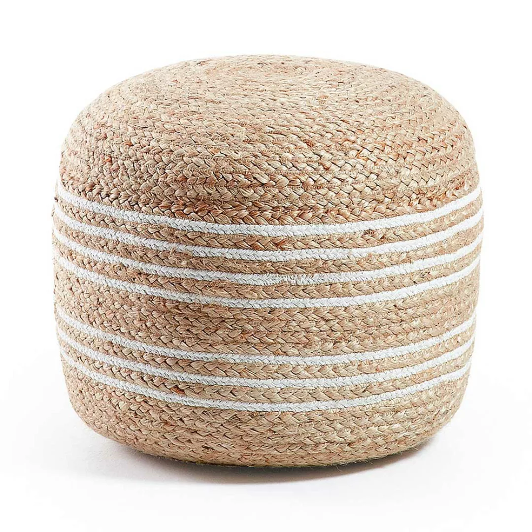 Pouf aus Jute Geflecht Beige und Weiß günstig online kaufen