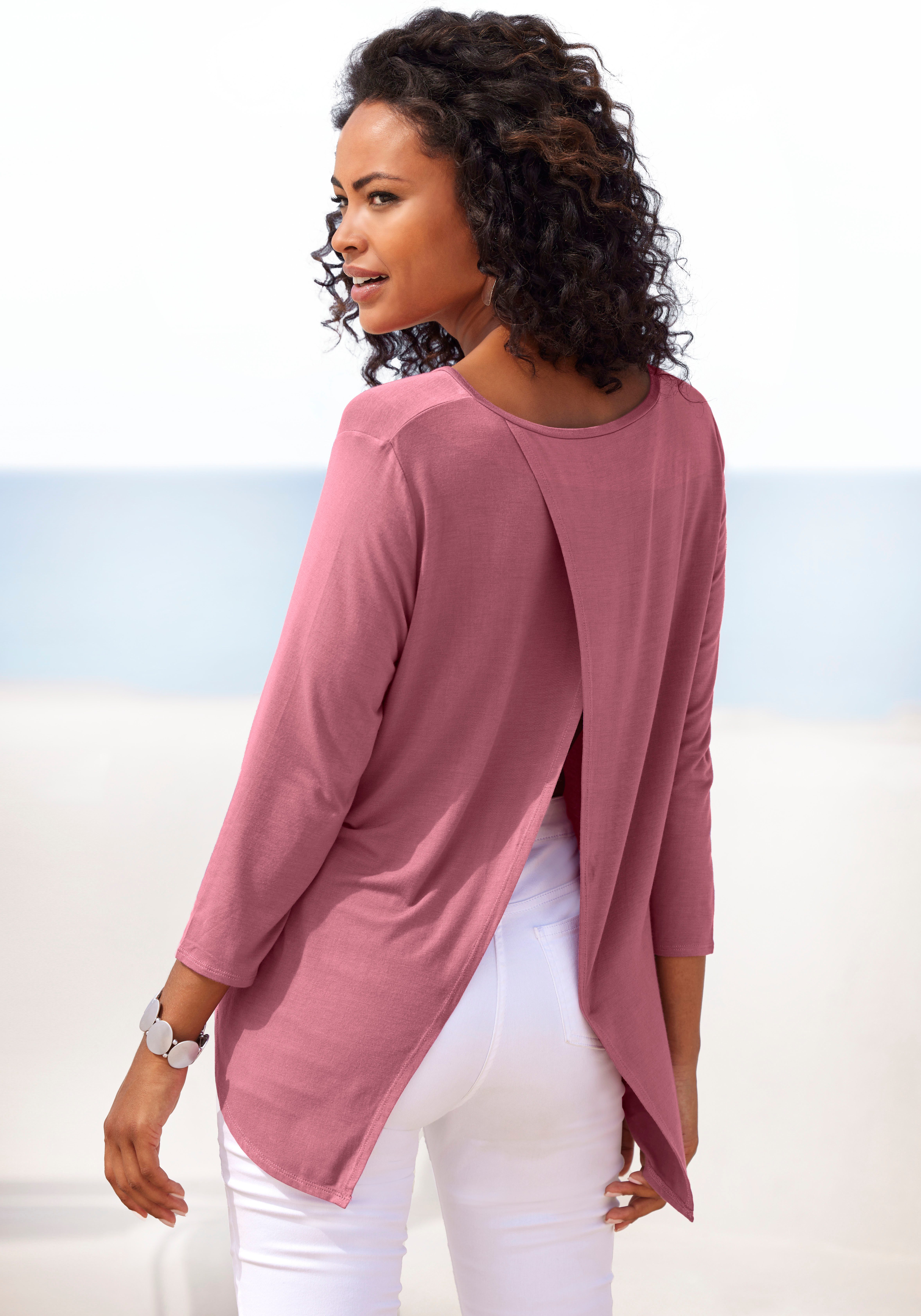 LASCANA 3/4-Arm-Shirt "mit modischem Schlitz am Rücken", aus weichem Viskos günstig online kaufen