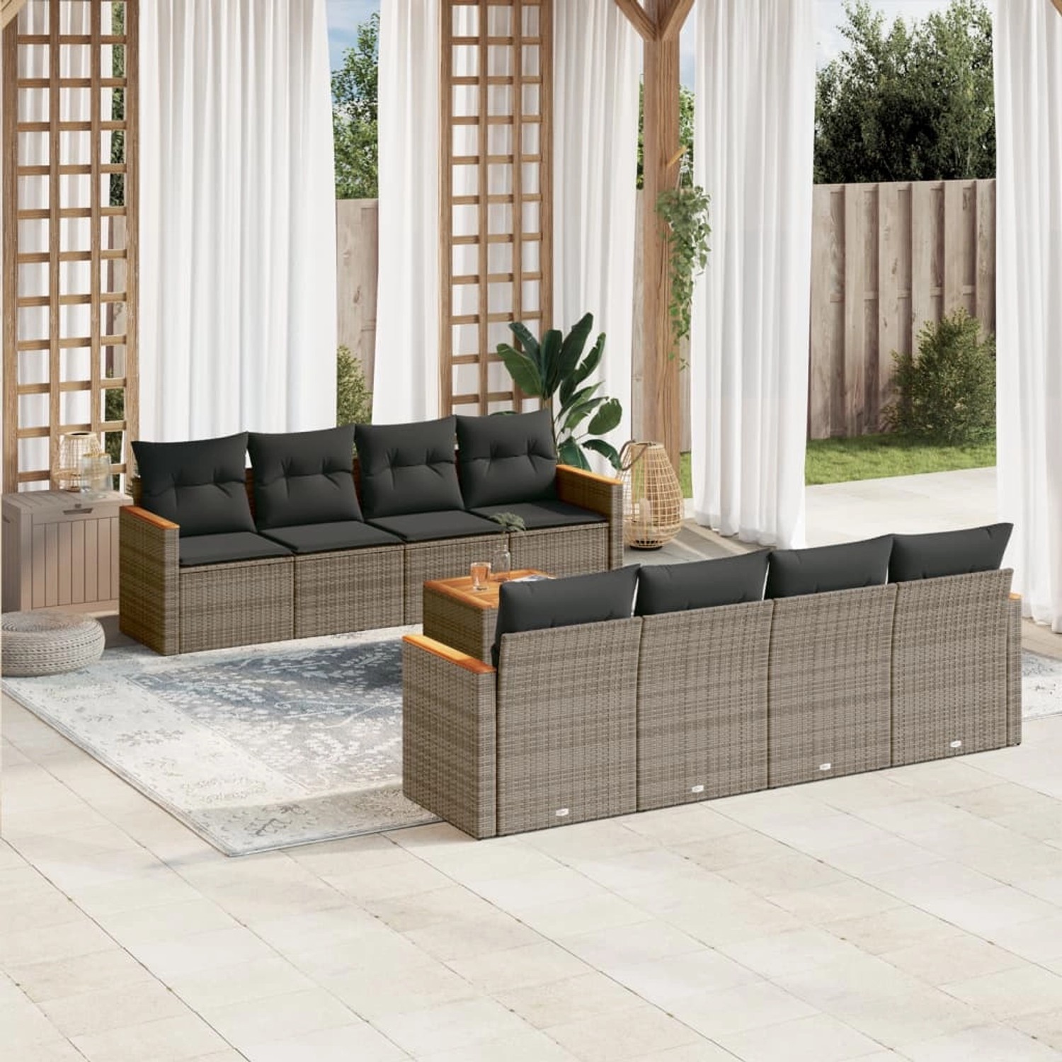 vidaXL 9-Tlg Garten-Sofagarnitur mit Kissen Grau Poly Rattan 3225822 günstig online kaufen