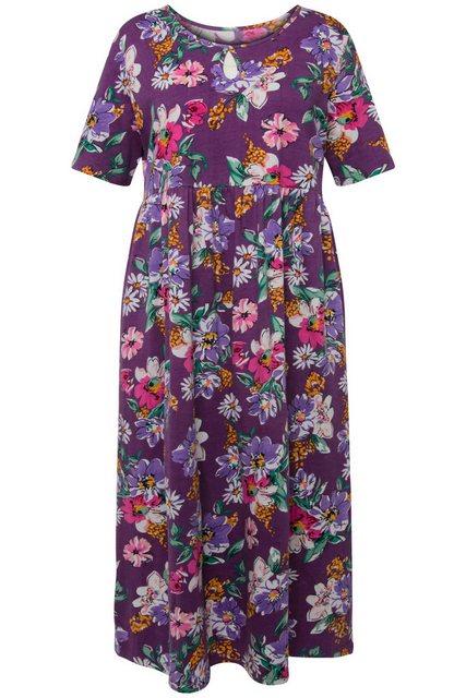 Ulla Popken Sommerkleid Jerseykleid Blüten A-Linie Rundhals Halbarm günstig online kaufen