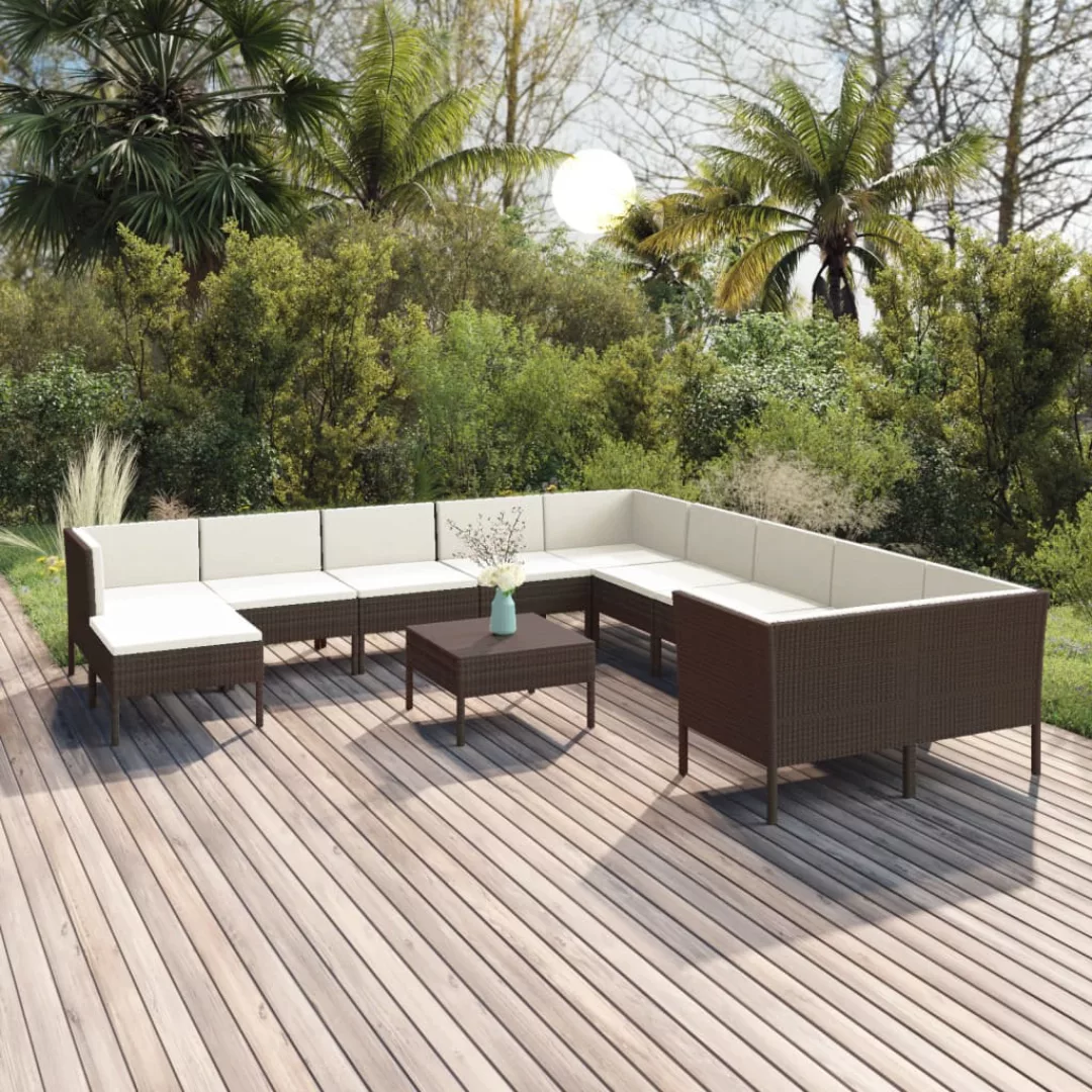 12-tlg. Garten-lounge-set Mit Auflagen Poly Rattan Braun günstig online kaufen