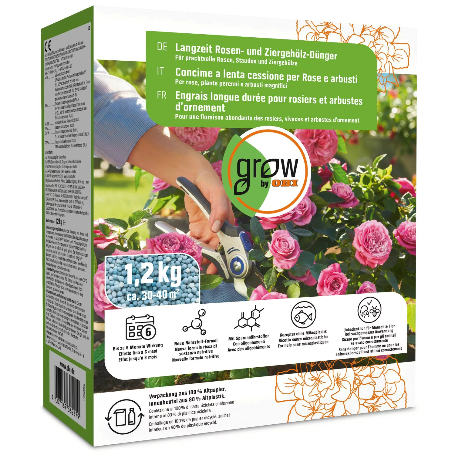 GROW by OBI Langzeit Rosen- und Ziergehölz-Dünger, 1,2 kg günstig online kaufen