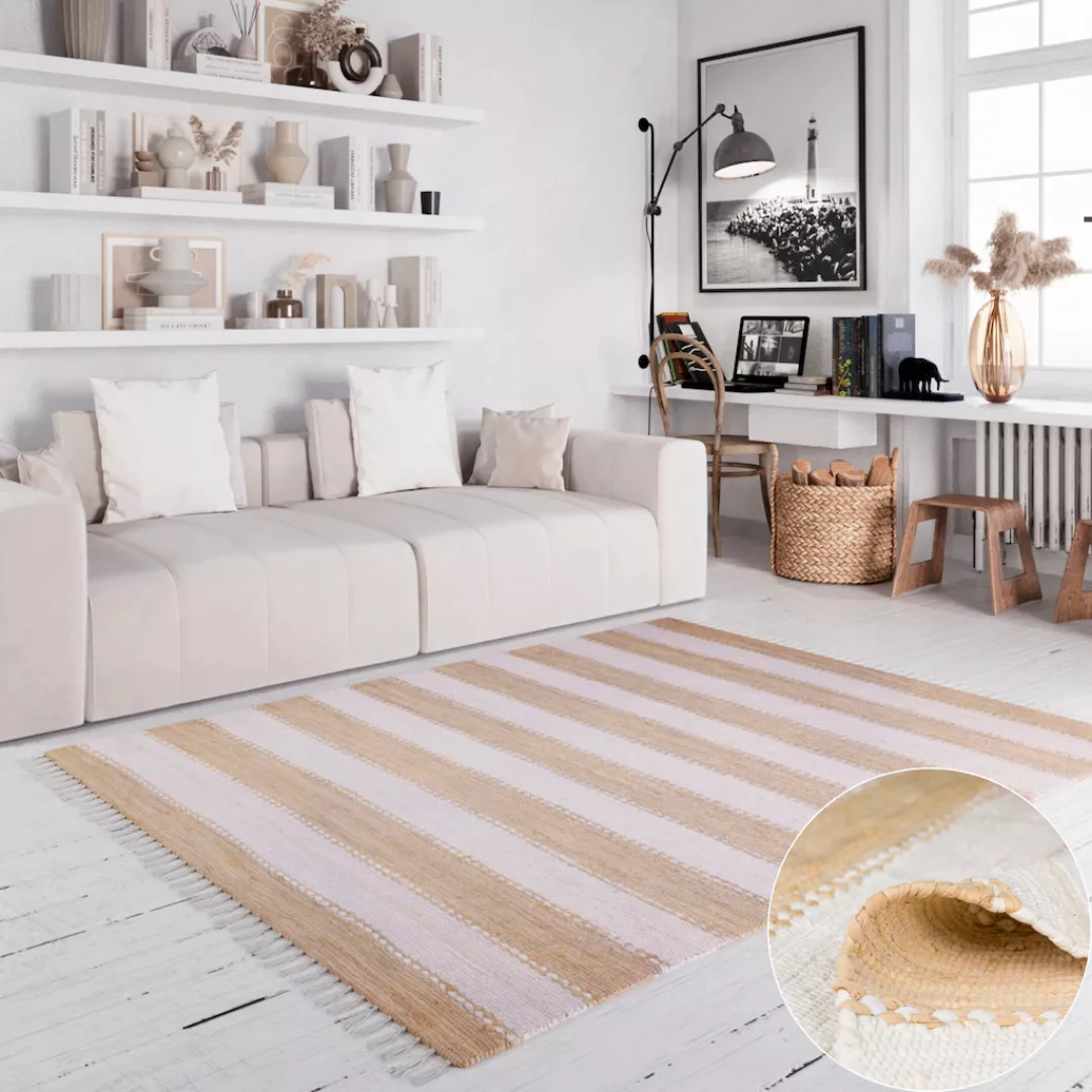 my home Teppich »Benja«, rechteckig, Handweb Teppich, gestreift, 90% Baumwo günstig online kaufen