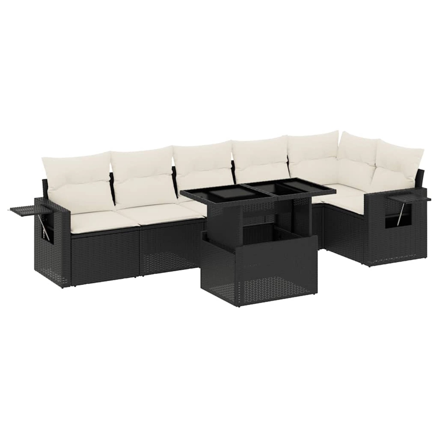 vidaXL 7-Tlg Garten-Sofagarnitur mit Kissen Schwarz Poly Rattan 3267916 günstig online kaufen
