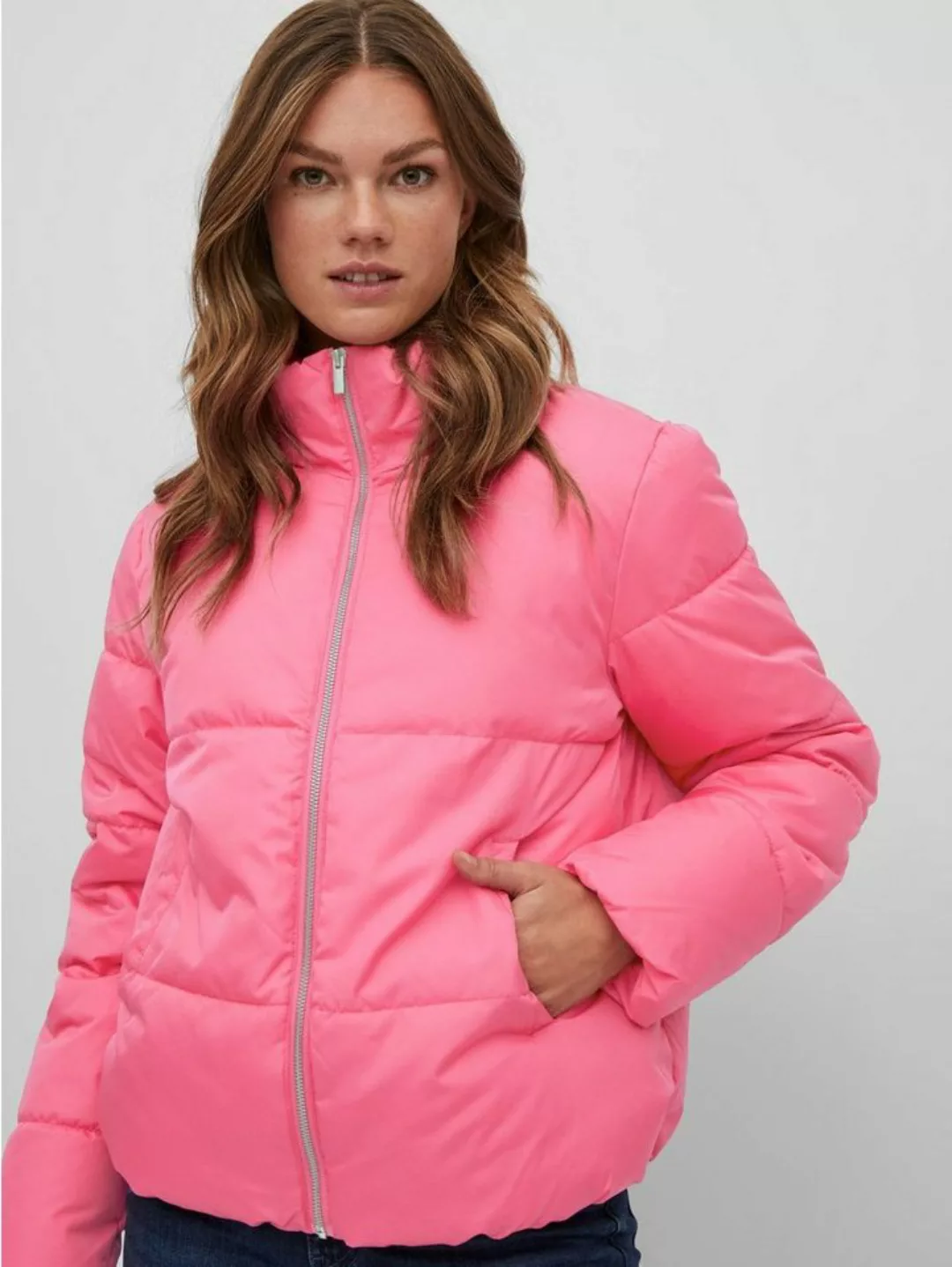 Vila Winterjacke Kurze Puffer Stepp Jacke mit Stehkragen VITATE 6129 in Pin günstig online kaufen