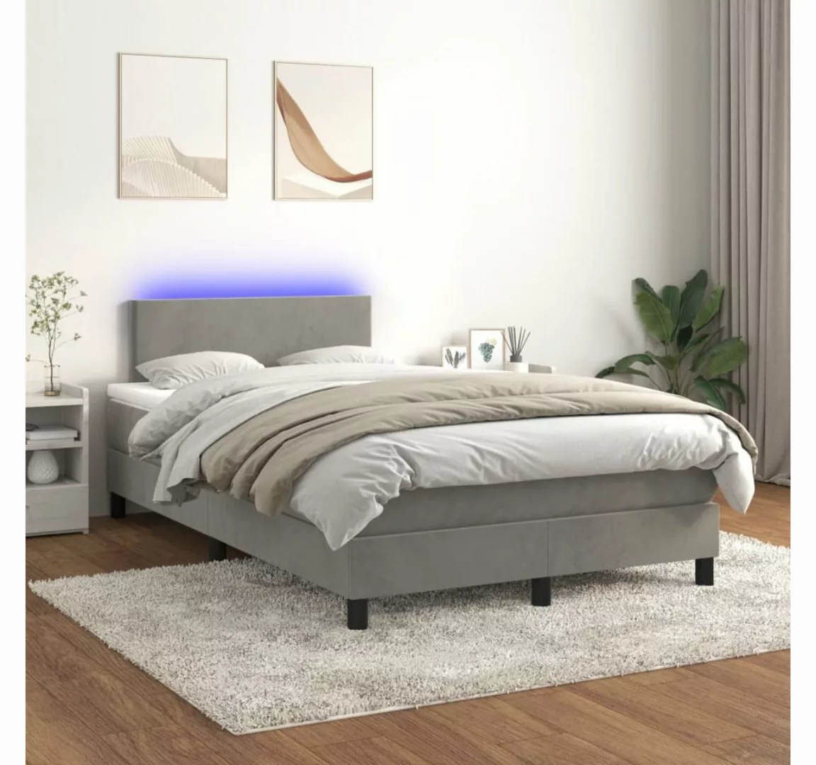 vidaXL Boxspringbett Boxspringbett mit Matratze LED Hellgrau 120x200 cm Sam günstig online kaufen