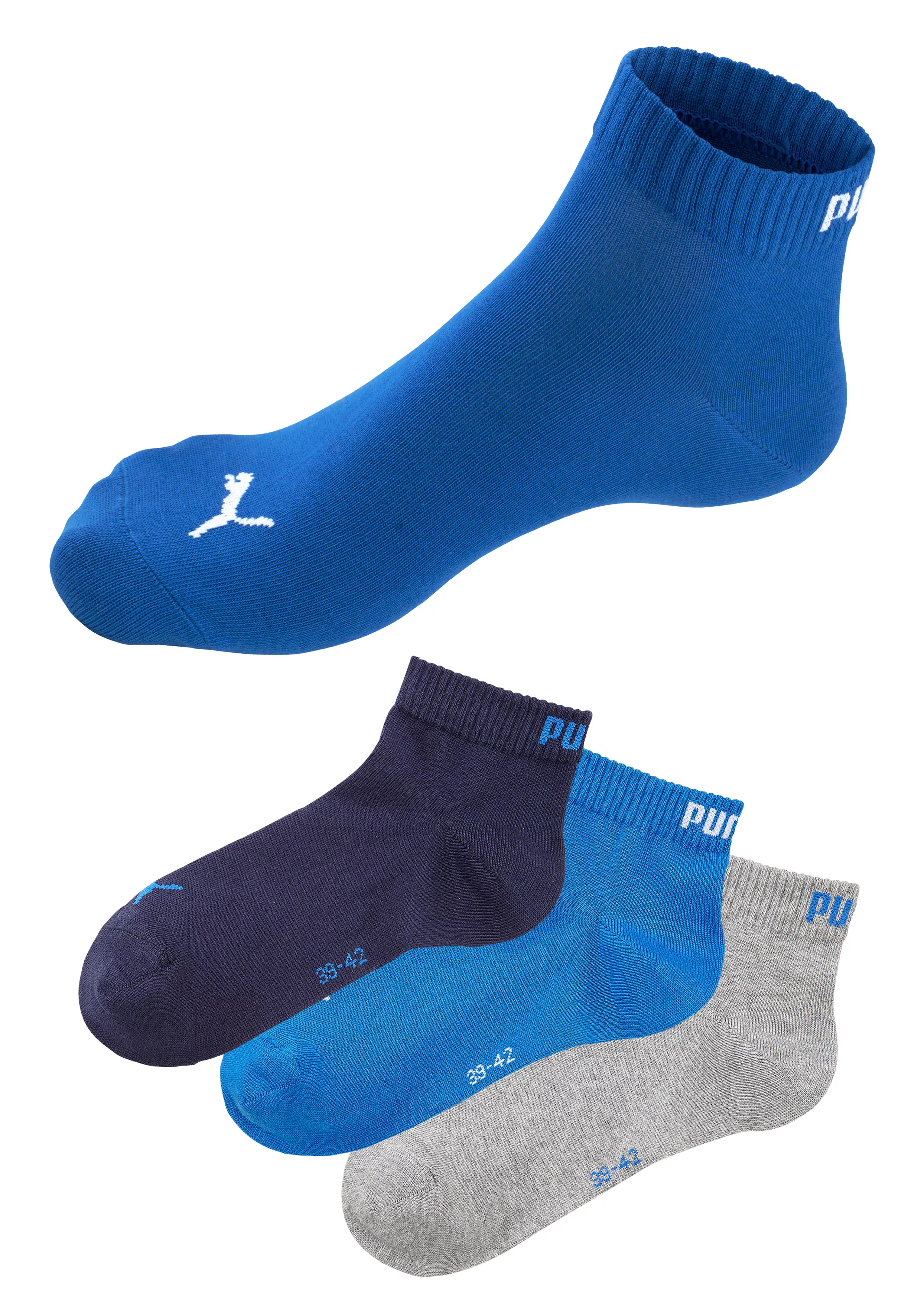 PUMA Unisex Socken, 3er Pack - Quarter, Sneaker Schwarz/Weiß/Grau 43-46 günstig online kaufen