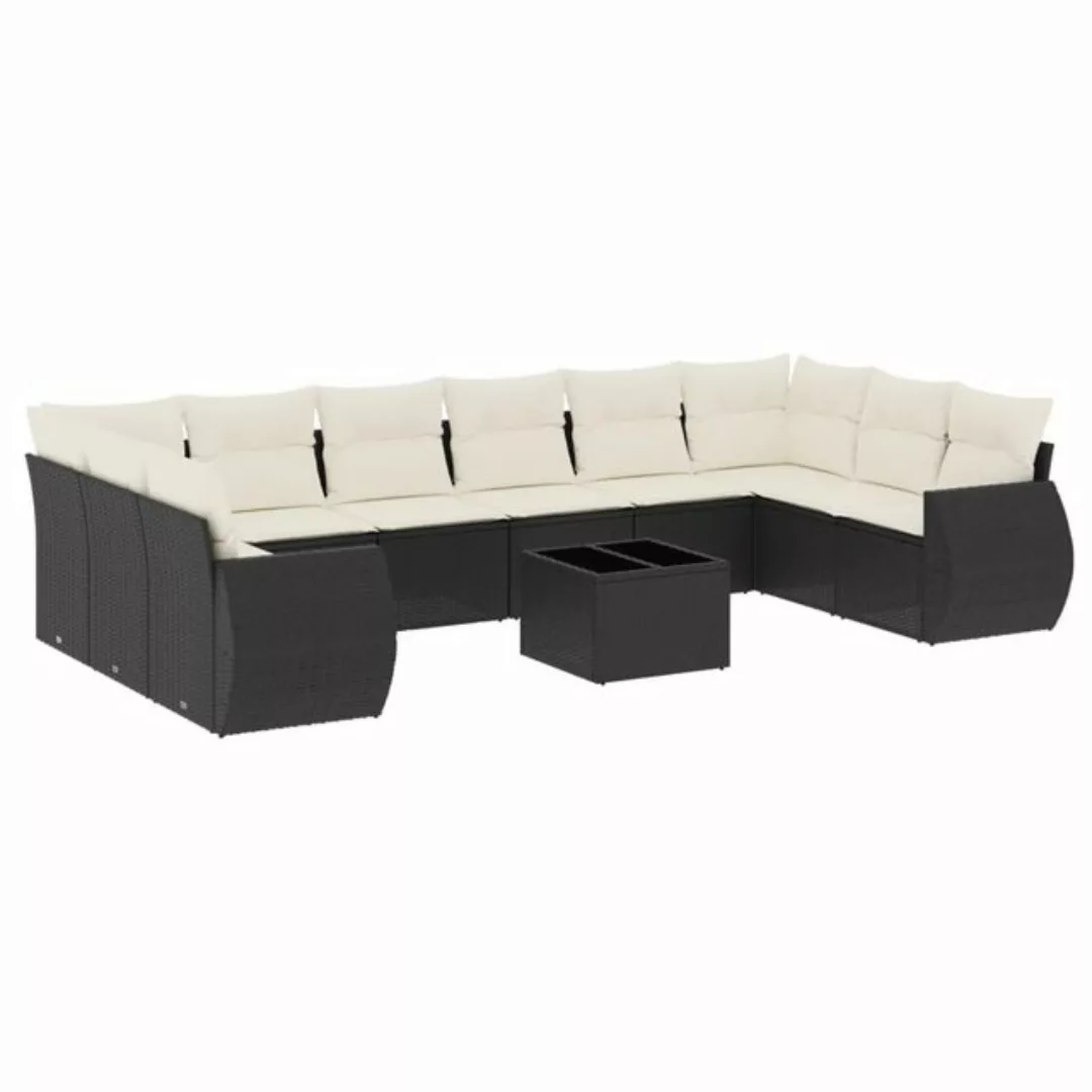 vidaXL Sofaelement 11-tlg. Garten-Sofagarnitur mit Kissen Schwarz Poly Ratt günstig online kaufen