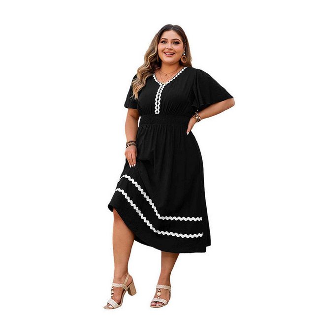 AUKUU Sommerkleid Großes Kleid, lockerer V-Ausschnitt Kleid, elegantes Lotu günstig online kaufen