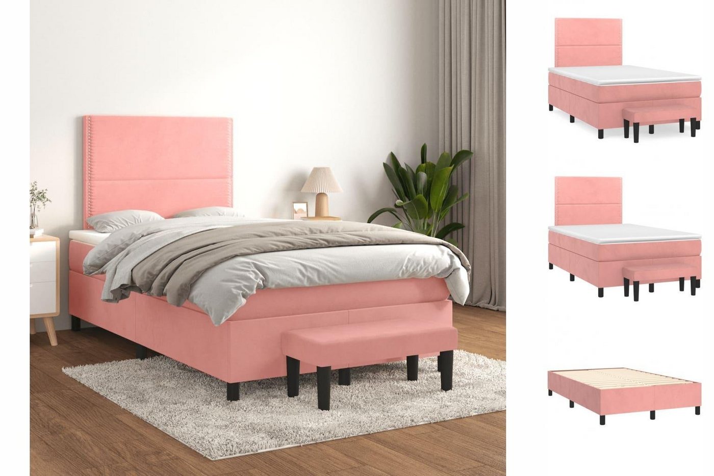 vidaXL Bettgestell Boxspringbett mit Matratze Rosa 120x200 cm Samt Bett Bet günstig online kaufen