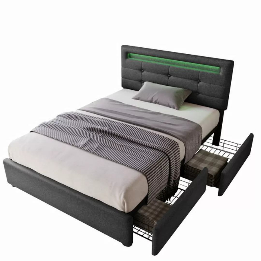 WISHDOR Polsterbett Doppelbett mit Schubladen LED Leuchte (90 x 200 cm Inkl günstig online kaufen