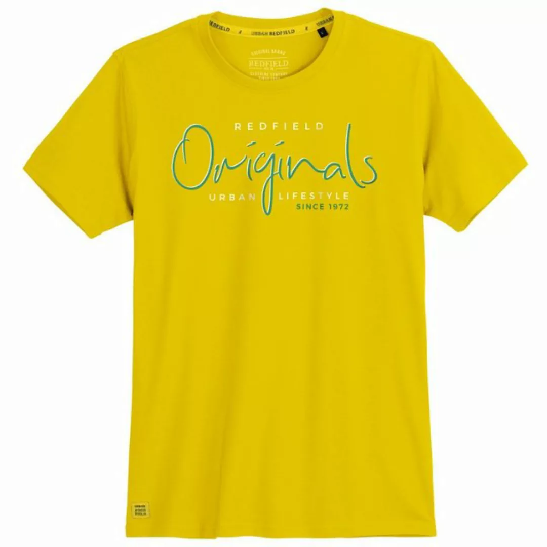 redfield Rundhalsshirt Große Größen Herren T-Shirt gelb Schrift-Brustprint günstig online kaufen