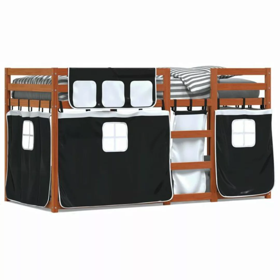 vidaXL Etagenbett Etagenbett mit Vorhängen Weiß Schwarz 90x200 cm Kiefernho günstig online kaufen