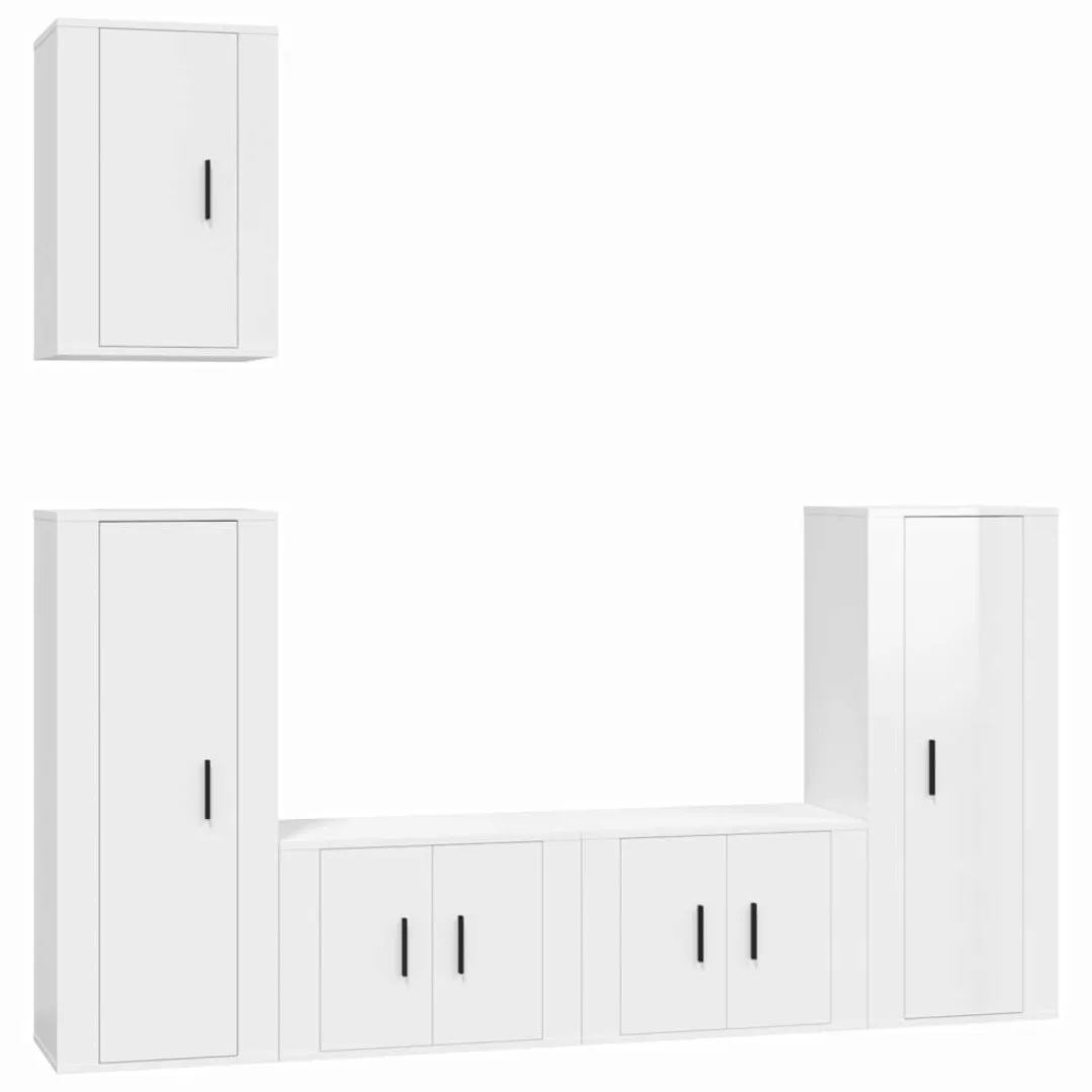 vidaXL TV-Schrank 5-tlg. TV-Schrank-Set Hochglanz-Weiß Holzwerkstoff (5-St) günstig online kaufen