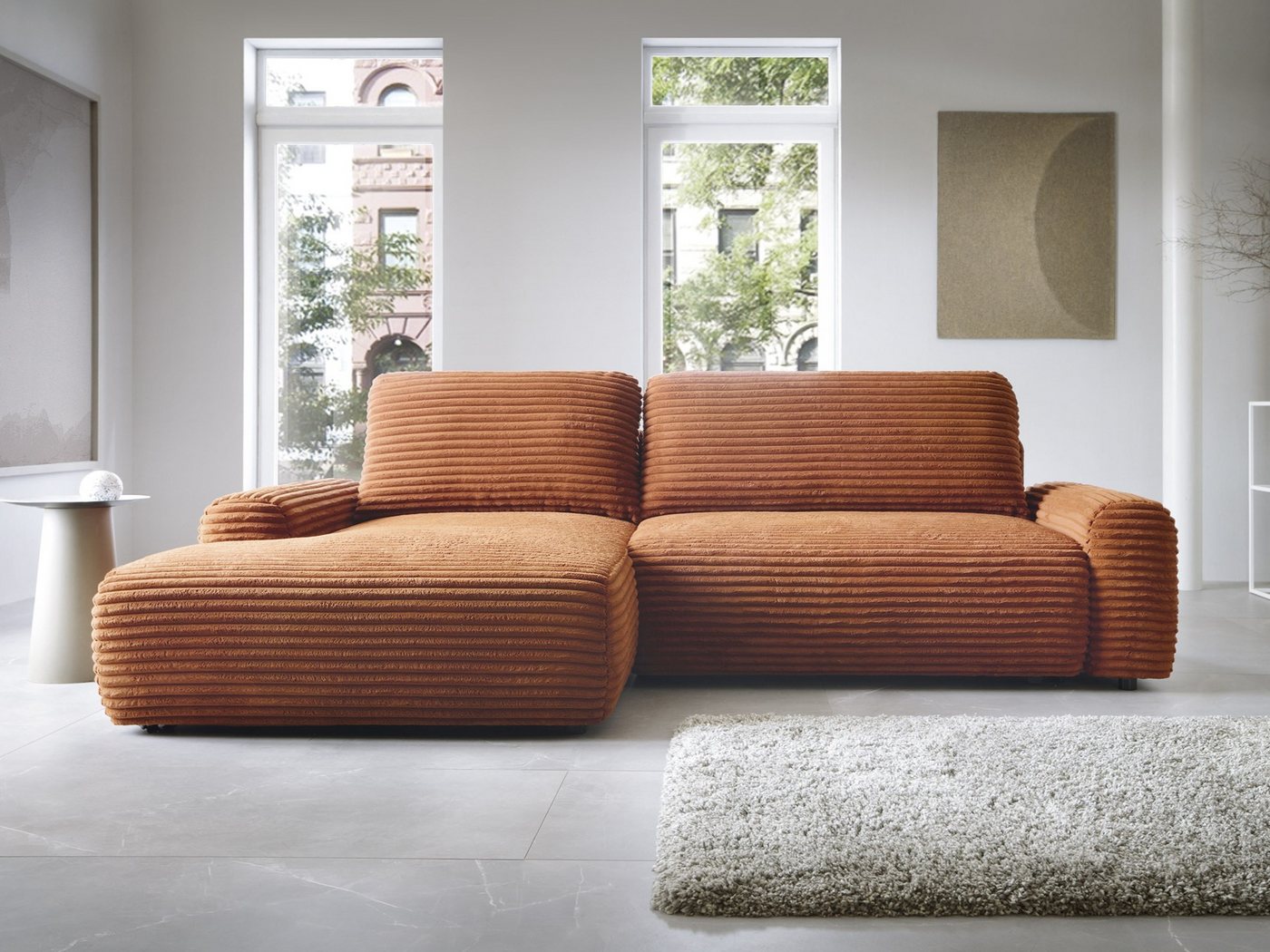 Goldstoff Ecksofa MOUNIR 270 cm, L-Form Schlafsofa mit Schlaffunktion und B günstig online kaufen